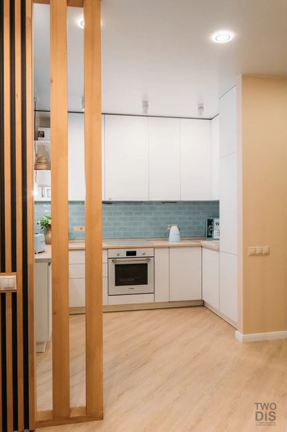 Дизайн проект квартиры ЖК Флотилия - кухня двухкомнатной квартиры студии, Новосибирск