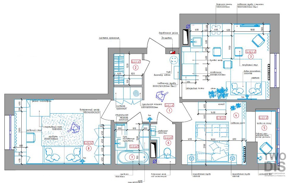 Дизайн интерьера квартиры ЖК Ариосто - планировка двухкомнатной квартиры, Санкт-Петербург