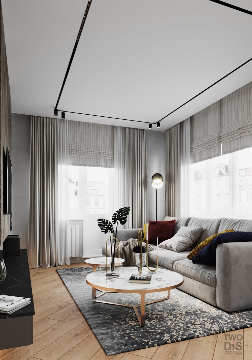 Дизайн проект квартиры ЖК Фианит - зона отдыха двухкомнатной квартиры, Новосибирск
